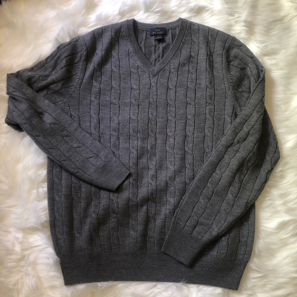 Grey merino wool Brooks Brothers v-neck sweater